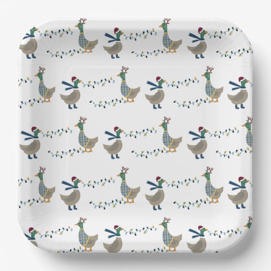 クリスマスグースオンホワイト ペーパープレート (正面)