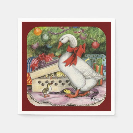 クリスマスグース スタンダードカクテルナプキン (正面)