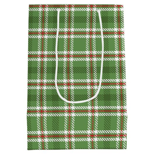 クリスマスグ素朴リーンホリデーファームハウスプレイド ミディアムペーパーバッグ (裏面)