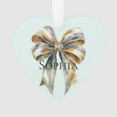 クリスマスグ素朴リーン金ゴールドボウパーソナライズされたウ オーナメント (正面)