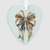 クリスマスグ素朴リーン金ゴールドボウパーソナライズされたウ オーナメント (正面)