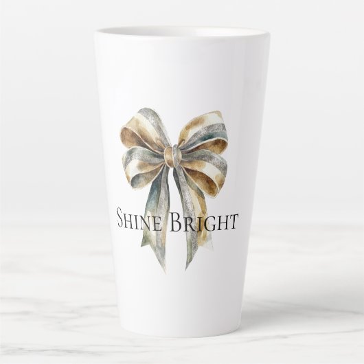 クリスマスグ素朴リーン金ゴールドボウパーソナライズされたウ カフェラテマグ (正面)