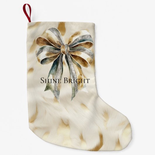 クリスマスグ素朴リーン金ゴールドボウパーソナライズされたウ スモールクリスマスストッキング (正面)