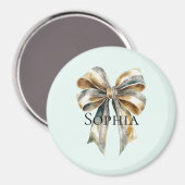 クリスマスグ素朴リーン金ゴールドボウパーソナライズされたウ マグネット (正面/裏面)