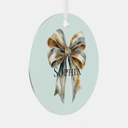 クリスマスグ素朴リーン金ゴールドボウパーソナライズされたウ メタルオーナメント (正面右)