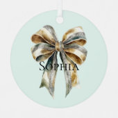 クリスマスグ素朴リーン金ゴールドボウパーソナライズされたウ メタルオーナメント (正面)