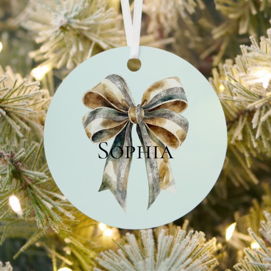 クリスマスグ素朴リーン金ゴールドボウパーソナライズされたウ メタルオーナメント (インサイチュ)