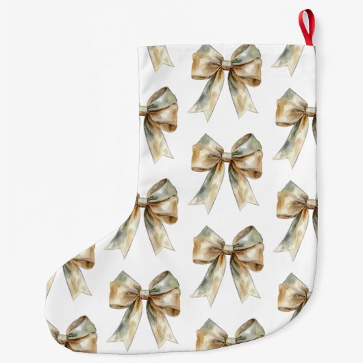 クリスマスグ素朴リーン金ゴールドボウパーソナライズされたウ ラージクリスマスストッキング (裏面)