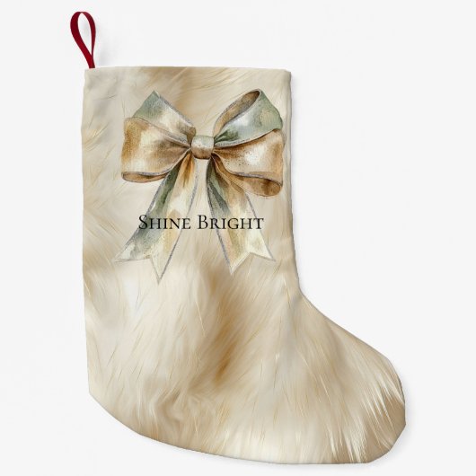 クリスマスグ素朴リーン金ゴールドボウフェイクアニマルファー スモールクリスマスストッキング (正面)