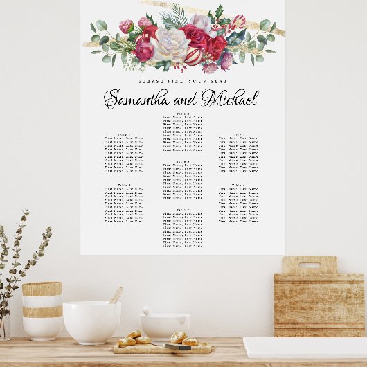 クリスマスグ結婚リーナリーの7テーブル座席表 ポスター (キッチン)