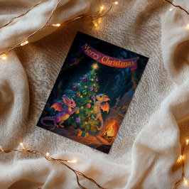クリスマスケイブドラゴン – 暖かなホリデーウィシーズ カード