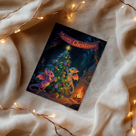 クリスマスケイブドラゴン – 暖かなホリデーウィシーズ カード