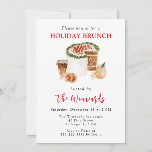 クリスマスケーキとクッキーのホリデーブランチ 招待状 (正面)