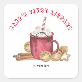 クリスマスケーキとココア 赤ちゃんの最初の図書館 スクエアシール