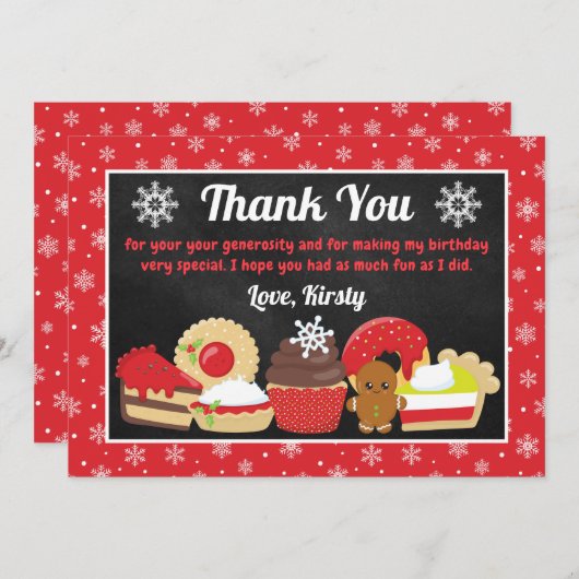 クリスマスケーキとコ cookies 誕生日 サンキューカード (正面/裏面)
