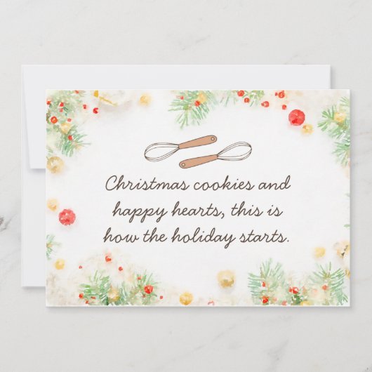 クリスマスケーキとハートフルなクリスマスカード 招待状 (正面)