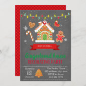 クリスマスケーキの家のパーティー招待状 招待状 (正面/裏面)