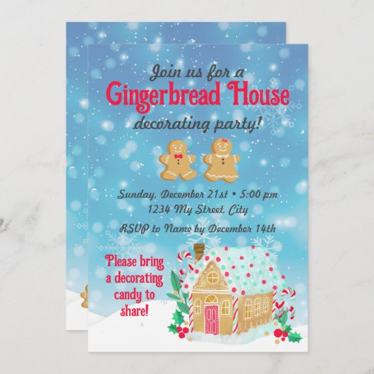 クリスマスケーキの家の飾り付けパーティーのご招待 招待状 (正面/裏面)