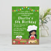 クリスマスケーキを作る誕生日のアフリカ系アメリカ人の少女 招待状 (スタンド正面)