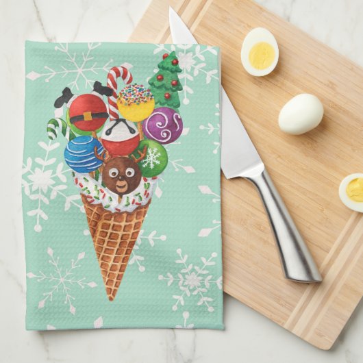 クリスマスケーキクッキーポップスノーフレーク皿 キッチンタオル (四つ折り)