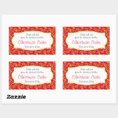 クリスマスケーキペイズリーレッドフードラベルシール 長方形シール (シート)