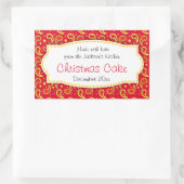 クリスマスケーキペイズリーレッドフードラベルシール 長方形シール (バッグ)