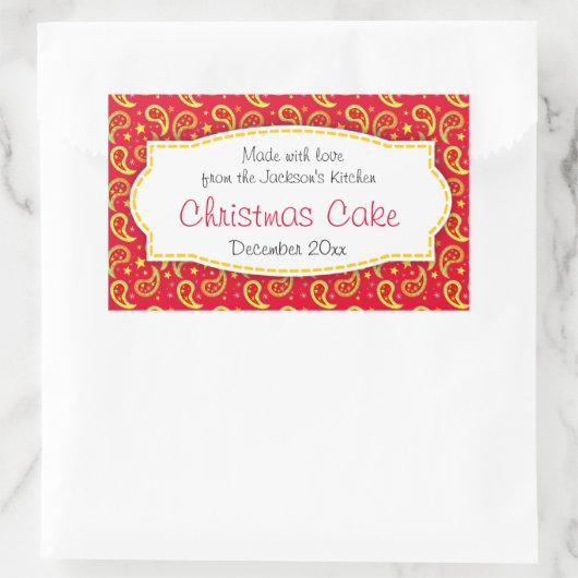 クリスマスケーキペイズリーレッドフードラベルシール 長方形シール (バッグ)