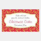 クリスマスケーキペイズリーレッドフードラベルシール 長方形シール (正面)