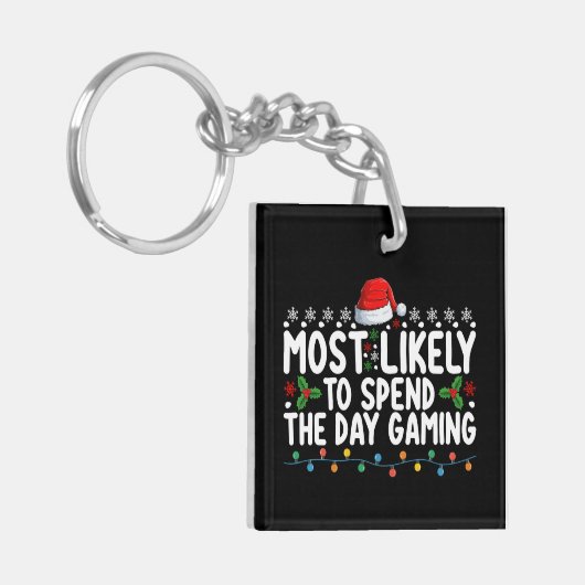 クリスマスゲームに一日を費やす可能性が最も高い キーホルダー (正面左)