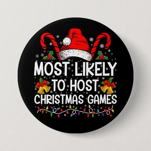 クリスマスゲームを主催する可能性が最も高い家族 缶バッジ (正面)