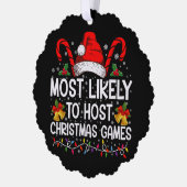 クリスマスゲームファミリーをホストする可能性が最も高い オーナメントカード (左)