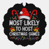 クリスマスゲームファミリーをホストする可能性が最も高い オーナメントカード (正面)