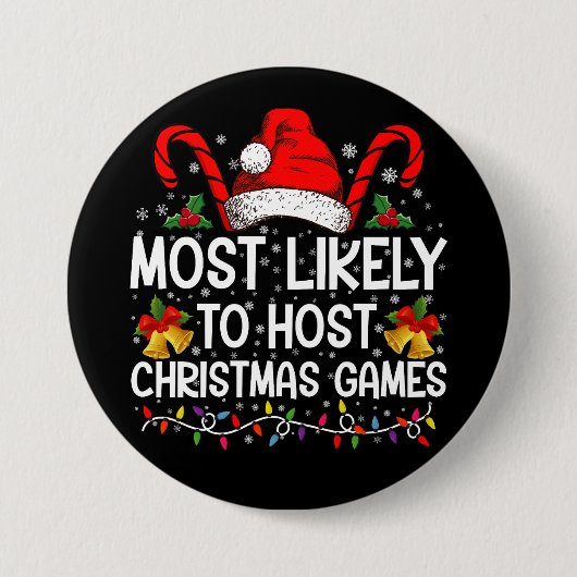 クリスマスゲームファミリーをホストする可能性が最も高い 缶バッジ (正面)