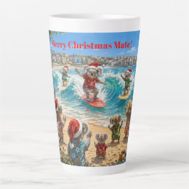 クリスマスコアラがボンダイビーチでサーフィン、マテ！ カフェラテマグ