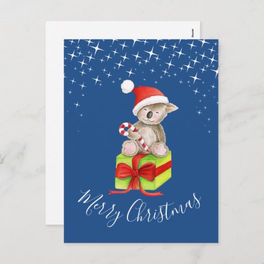 クリスマスコアラとギフトのウィムシーなアートハガキ シーズンポストカード (正面/裏面)