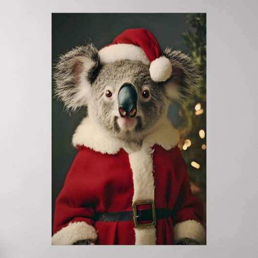 クリスマスコアラの美術プリント、祭りの動物、ホリデー ポスター (正面)