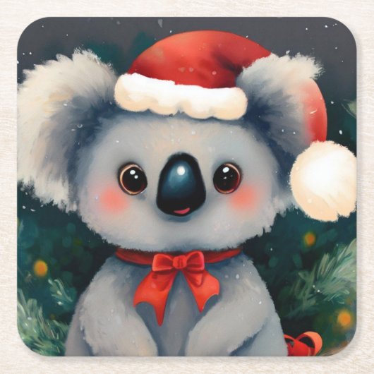 クリスマスコアラ1 スクエアペーパーコースター (正面)