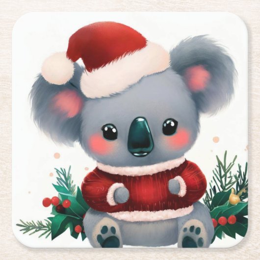 クリスマスコアラ3 スクエアペーパーコースター (正面)