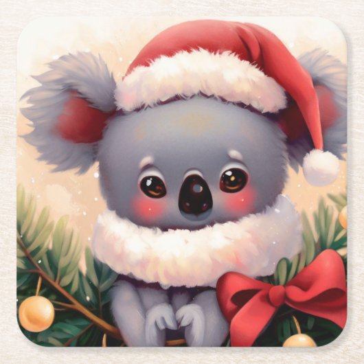 クリスマスコアラ4 スクエアペーパーコースター (正面)