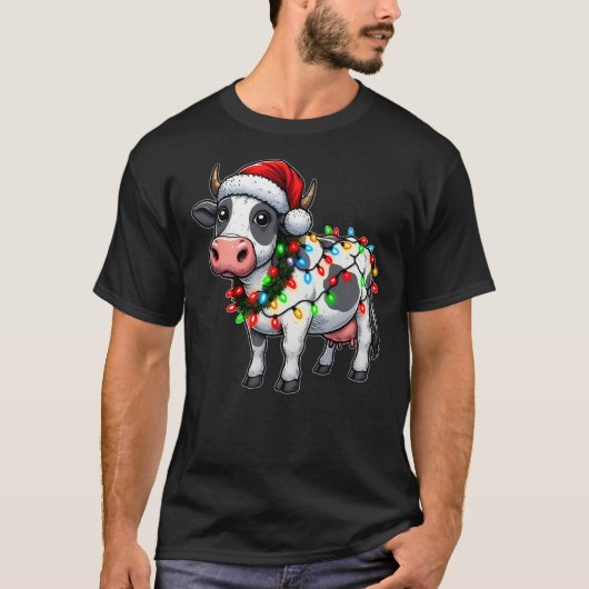 クリスマスコウサギのサンタ クリスマスイルミネーション コウサギのXmas Tシャツ (正面)
