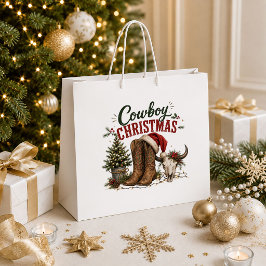 クリスマスコウボーイブーツドクロヴィンテージギフトバッグ ラージペーパーバッグ