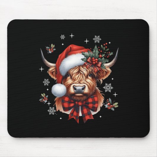 クリスマスコケットハイランド牛かわいいモー牛のクリスマス マウスパッド (正面)