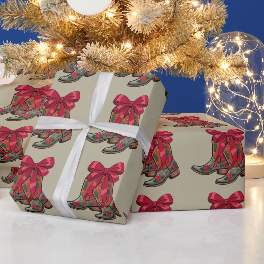 クリスマスコケットブーツウェスタン女性のカーボーイクリスマス ラッピングペーパー (クリスマス)