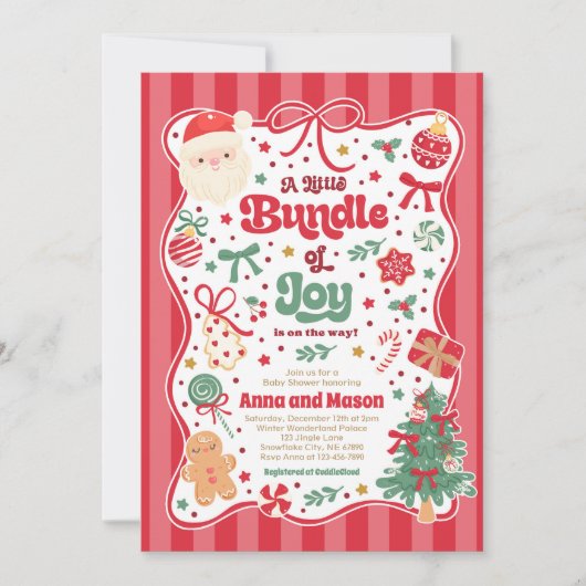 クリスマスコケットボウベビーシャワー Bundle Of Joy 招待状 (正面)