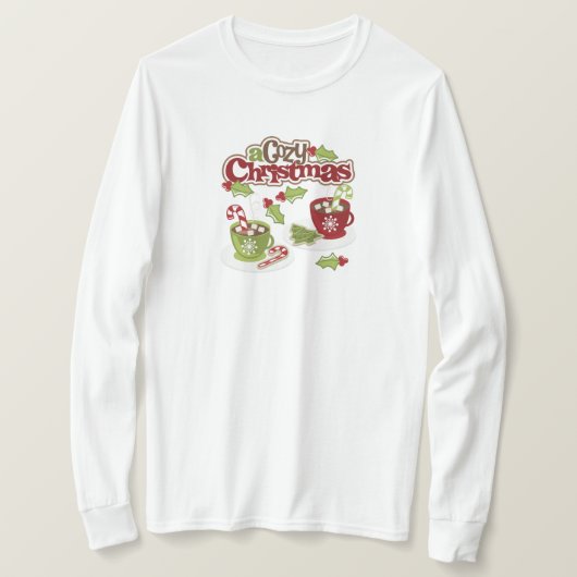 クリスマスココアとキャンディケーンの長袖Tシャツ Tシャツ (デザイン正面)