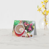 クリスマスココアのマグカップ、雪だるまマシュマロ カード (黄色い花)