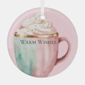 クリスマスココア金ゴールド赤面ピンクミントウォームウィッシュ ガラスオーナメント (正面)
