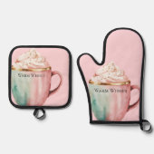 クリスマスココア金ゴールド赤面ピンクミントウォームウィッシュ 鍋つかみ&鍋敷きセット (正面)