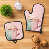 クリスマスココア金ゴールド赤面ピンクミントウォームウィッシュ 鍋つかみ&鍋敷きセット (トップダウン)