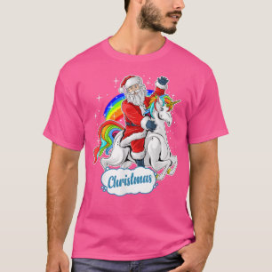 クリスマスコスチューム クリスマスPJ サンタがユニコーンに乗っている Tシャツ
